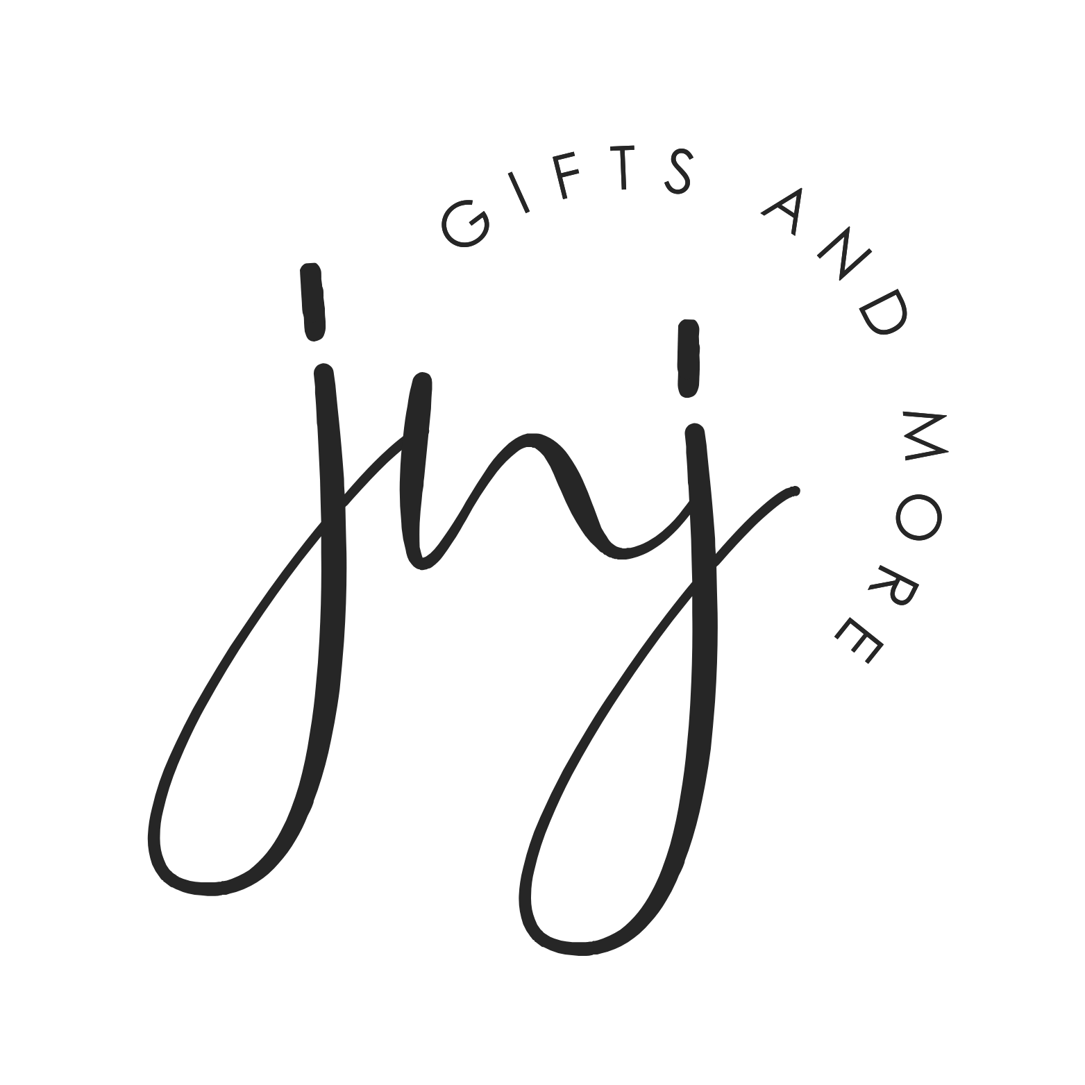 J and j gifts black logo white background