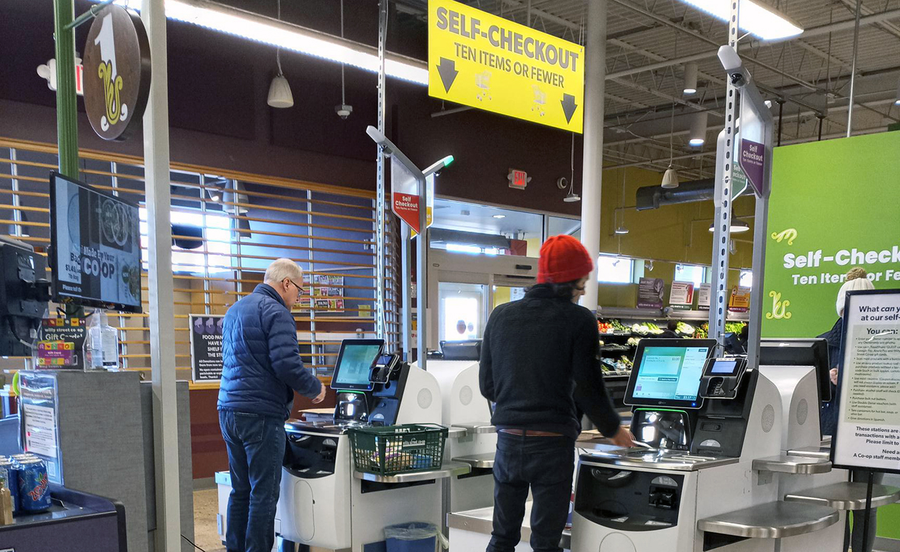 Willy West self-checkout stations in use