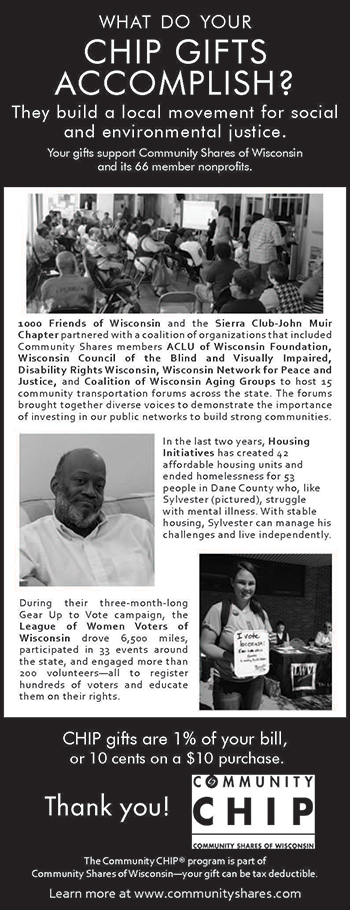 What do your chip gifts accomplish? They build a local movement for social and environmental justice. Learn more at www.communityshares.com