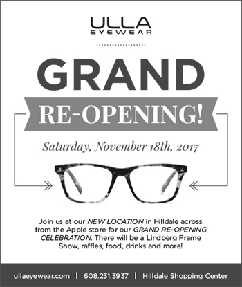 newspaper ad announcing the grand re-opening of Ulla Eyewear in Hilldale Shopping Center