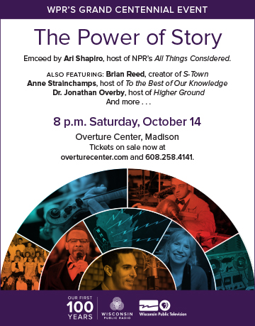 newspaper ad for WPR's grand annual event The Power of Story - featured in the October 2017 edition of the Willy St Reader