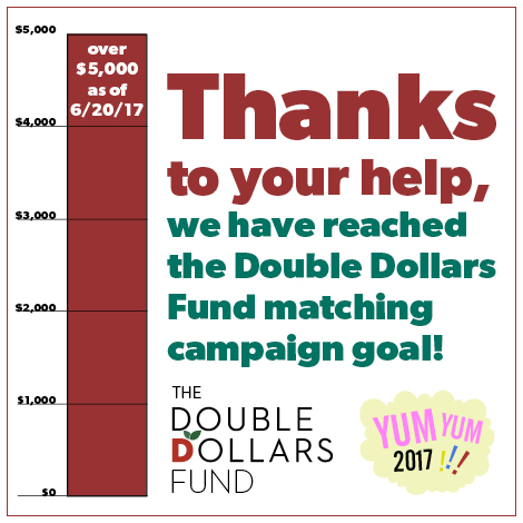 Thanks to your help, we have reached the Double Dollars Fund matching campaign goal! The Double Dollars Fund - over $5,000 as of 6/20/17