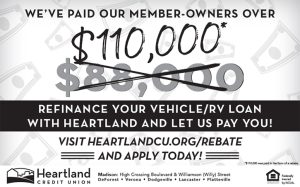 newspaper ad for Heartland Credit Union first appearing in the Dec 2017 edition of the Willy Street Co-op Reader