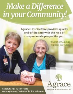 newspaper ad for Agrace Hospice & Palliative Care for the September 2017 Reader