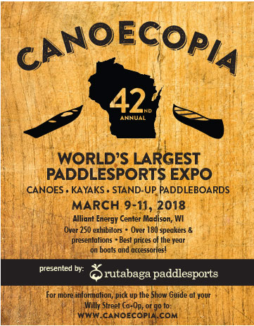 newspaper ad for the 42nd annual Canoecopia, the world's largest paddlesports expo presented by rutabaga paddlesports 