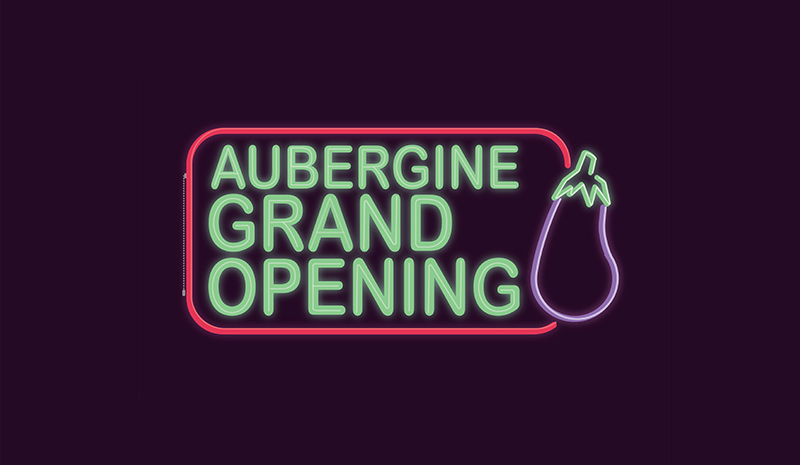 Aubergine grand opening neon sign