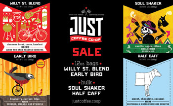 newspaper ad for Just Coffee Co-op appearing in March 2018 