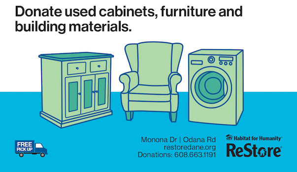 Donate used cabinets, furniture and building materials to ReStore restoredane.org 