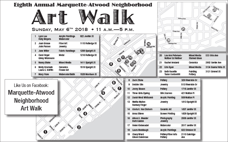 newspaper ad for the 8th annual Marquette-Atwood Neighborhood Art Walk Sunday May 6th 2018 