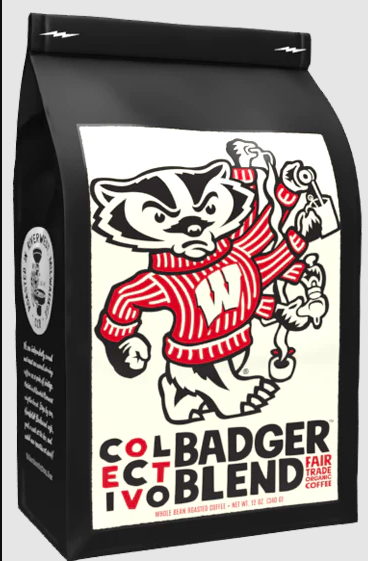 A bag of Collectivo bucky badger blend coffee