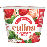 A container of Culina strawberry rose plant-based yogurt