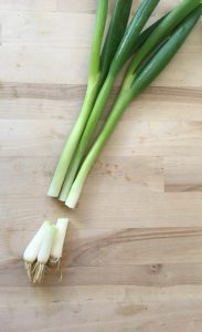 A small bunch of green onions chopped two inches from the roots. 