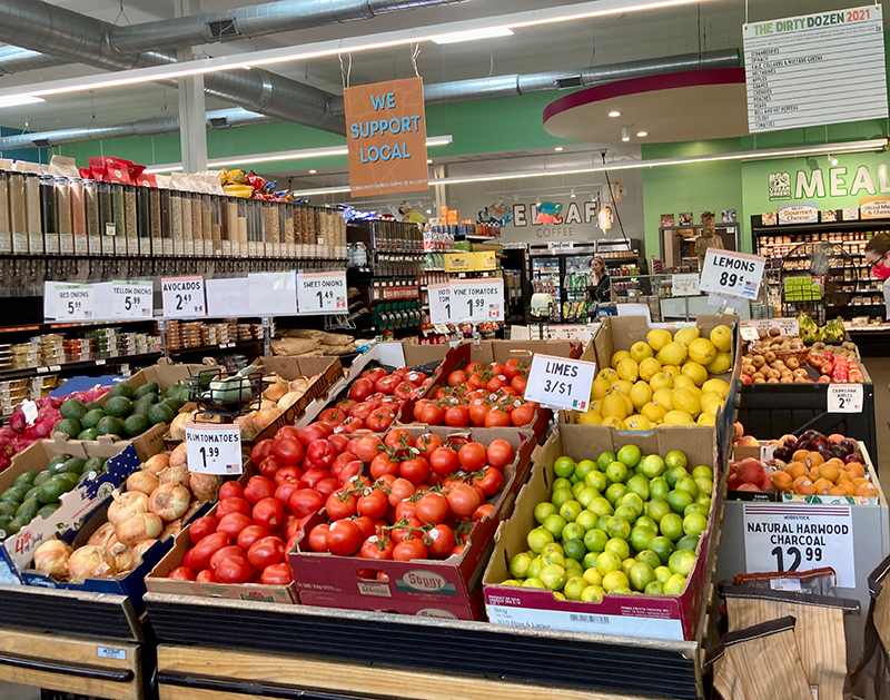 Fresh produce section in a grocery store