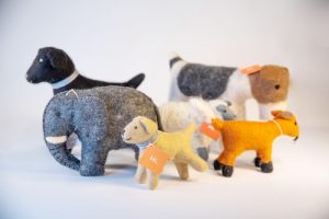 A group of hand felted toy animals