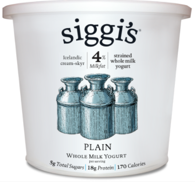 A container of Siggi's plain skyr yogurt