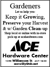 newspaper ad for ACE Hardware, selling garden tools for local gardeners