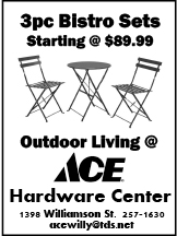 newspaper ad for ACE Hardware Center on Willy Street featuring 3pc Bistro Sets