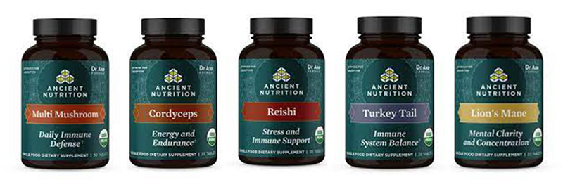 Five bottles of Ancient Nutrition supplements