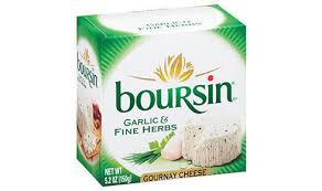 A box of Boursin garlic and fine herb soft cheese