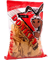 A bag of Donkey tortilla chips