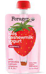 A pouch of Forager organic kids cashewmilk strawberry yogurt