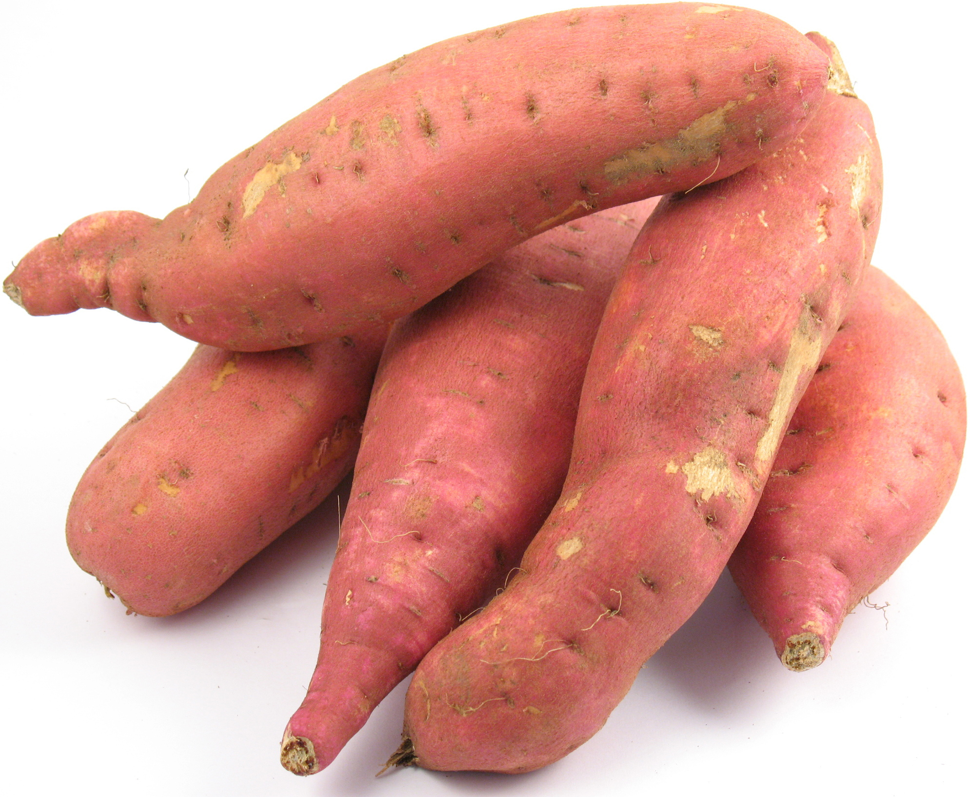 Five garnet sweet potatoes