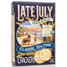 A box of Late July organic classic saltine crackers