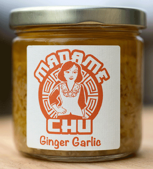 Jar of Madame Chu's ginger garlic sauce