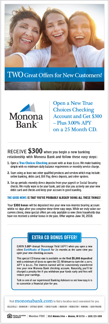 newspaper ad for Monona Bank mononabank.com