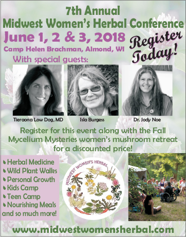 newspaper ad for the 7th Annual Midwest Women's Herbal Conference June 1, 2 & 3 2018 wwwmidwestwomensherbal.com