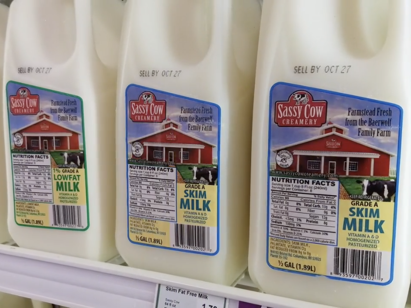 Sassy Cow milk in the grocery cooler