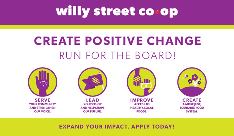 graphic: run for the board. Create Positive Change