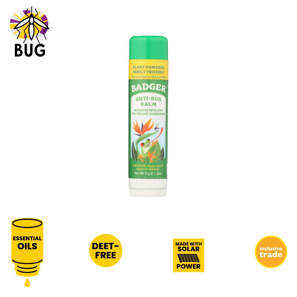 Badger Anti- Bug Balm Stick, essential oils, DEET-free, made with solar power, inclusive trade