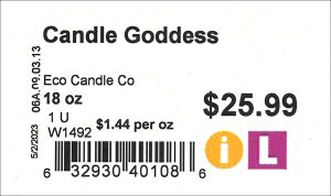 example of Inclusive Trade symbols on Willy Street barcode tags