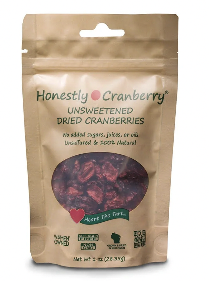 A bag of dried cranberries